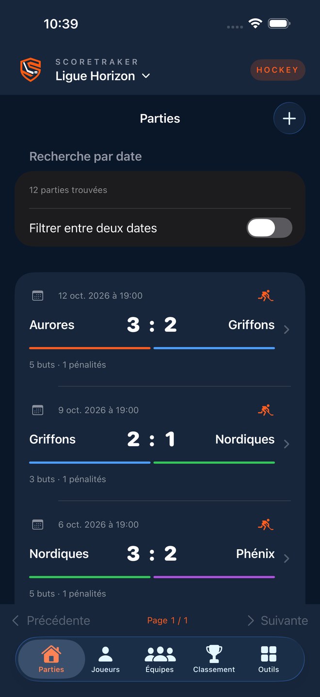 L’historique des parties